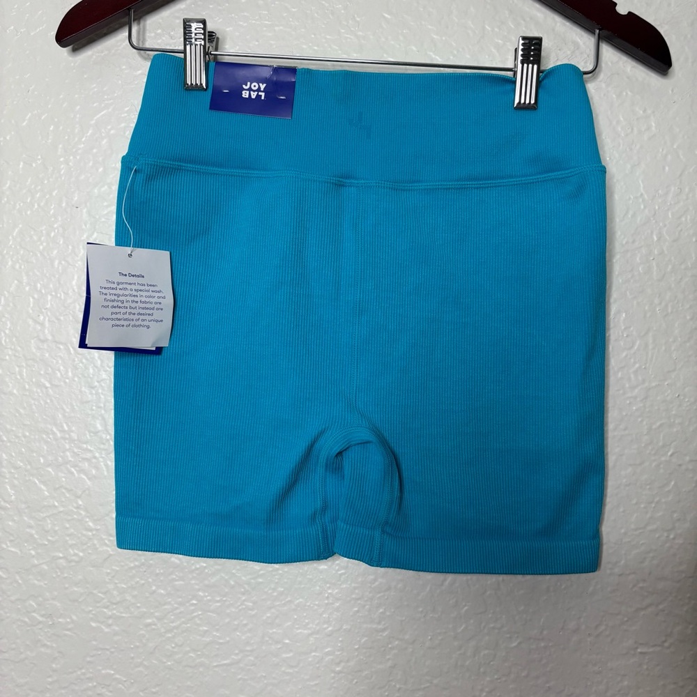 NWT Joylab Cross Waist High Rise Ribbed Biker Shorts Blue Wave Size Medium - Picture 5 of 5